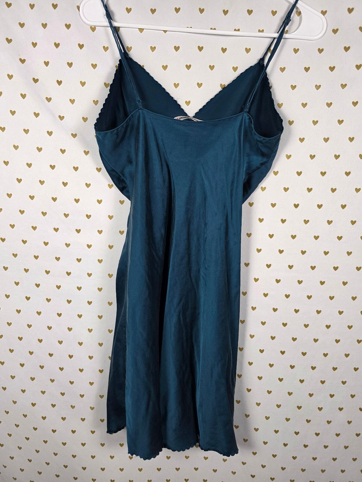Victorias Secret Teal vintage Heart Label Slip Dress Nightie 100% SILK MEDIUM