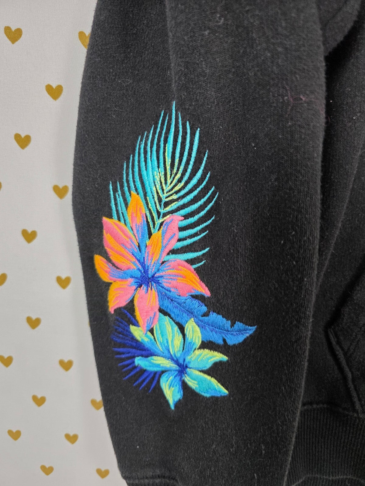 Victorias Secret Pink Embroidered Hibiscus Quarter Zip Logo Sweater Shirt MED