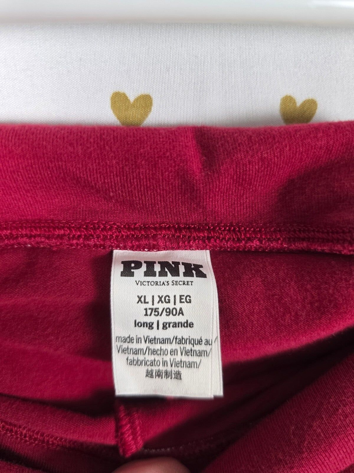 Victorias Secret PINK RED I LOVE YOU Foldover Yoga pants Skinny XL Regular