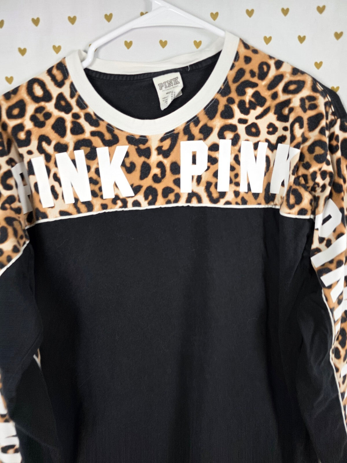 Victorias Secret PINK Leopard Cheetah Long Sleeve Logo Tee shirt Medium