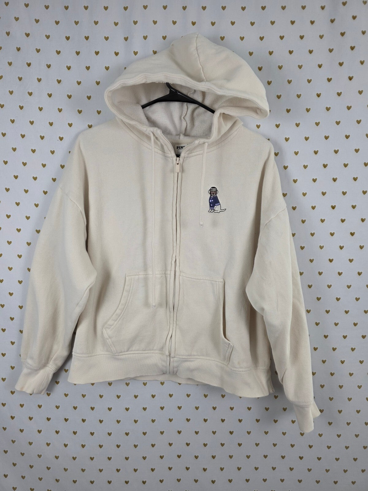 Victorias Secret Pink 04 Full zip Cream Modern Hoodie Jacket Medium Oversized