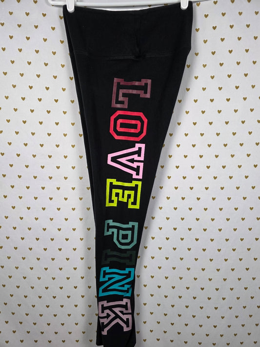 Victorias Secret PINK RAINBOW LOVE Logo Yoga Pants Medium