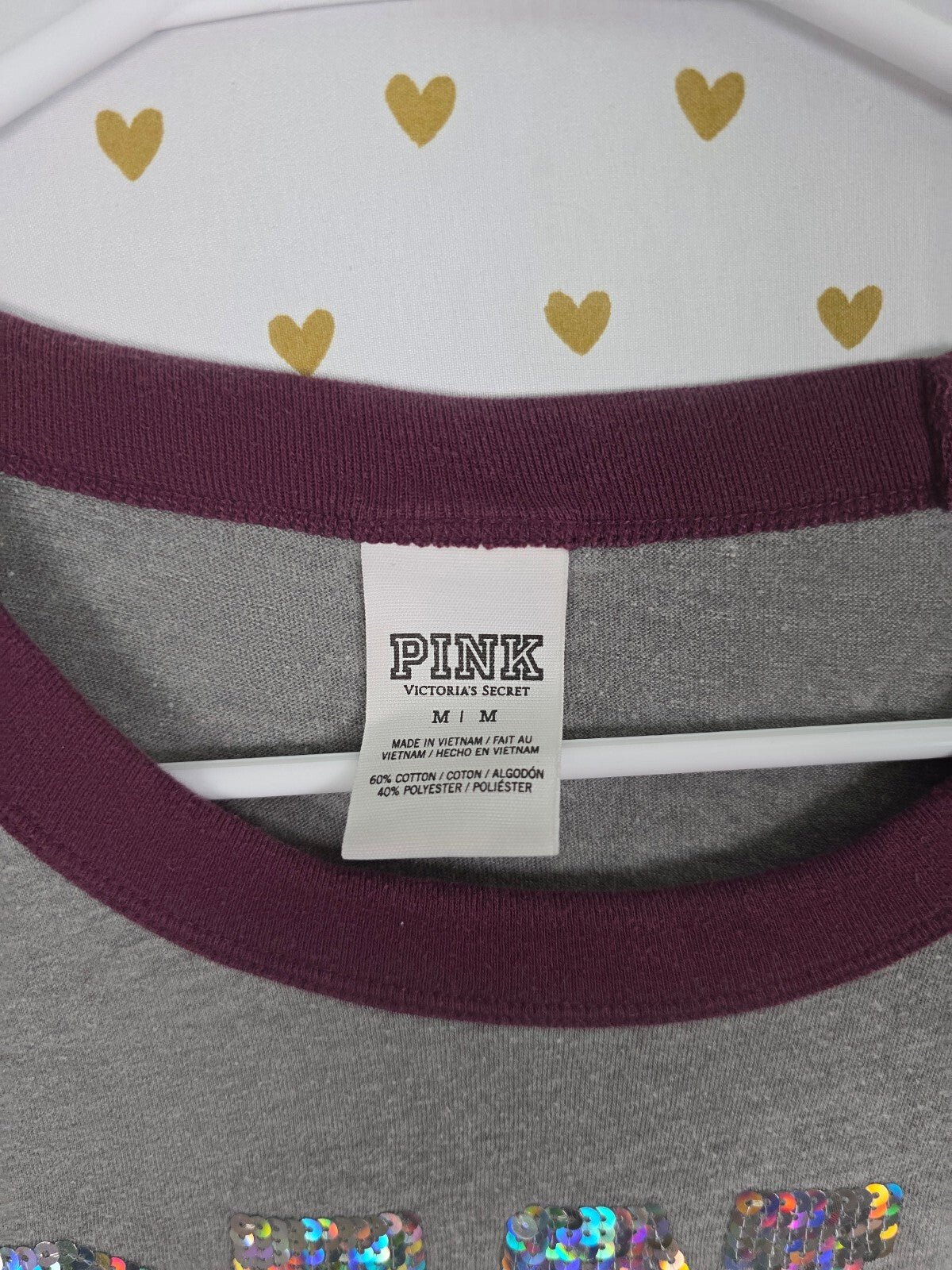 Victorias Secret PINK Ringer Bling Logo Tee shirt sequined Medium