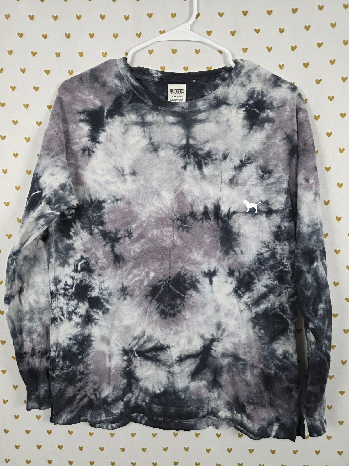 Victorias Secret PINK Dog Logo Long Sleeve Tye Dye Tee shirt small