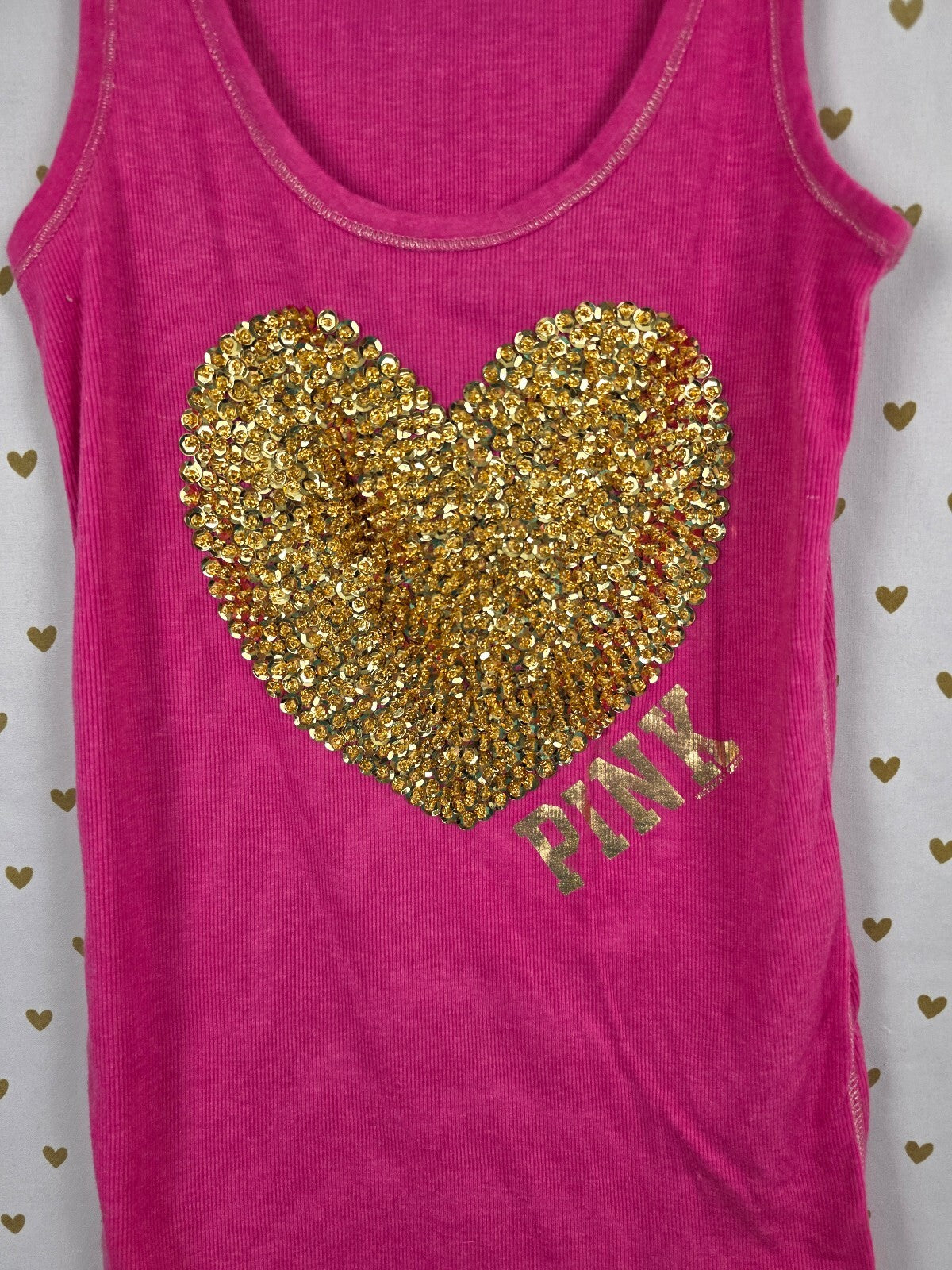 Victorias Secret PINK Vintage gold Heart Bling Tank Top Y2k Medium