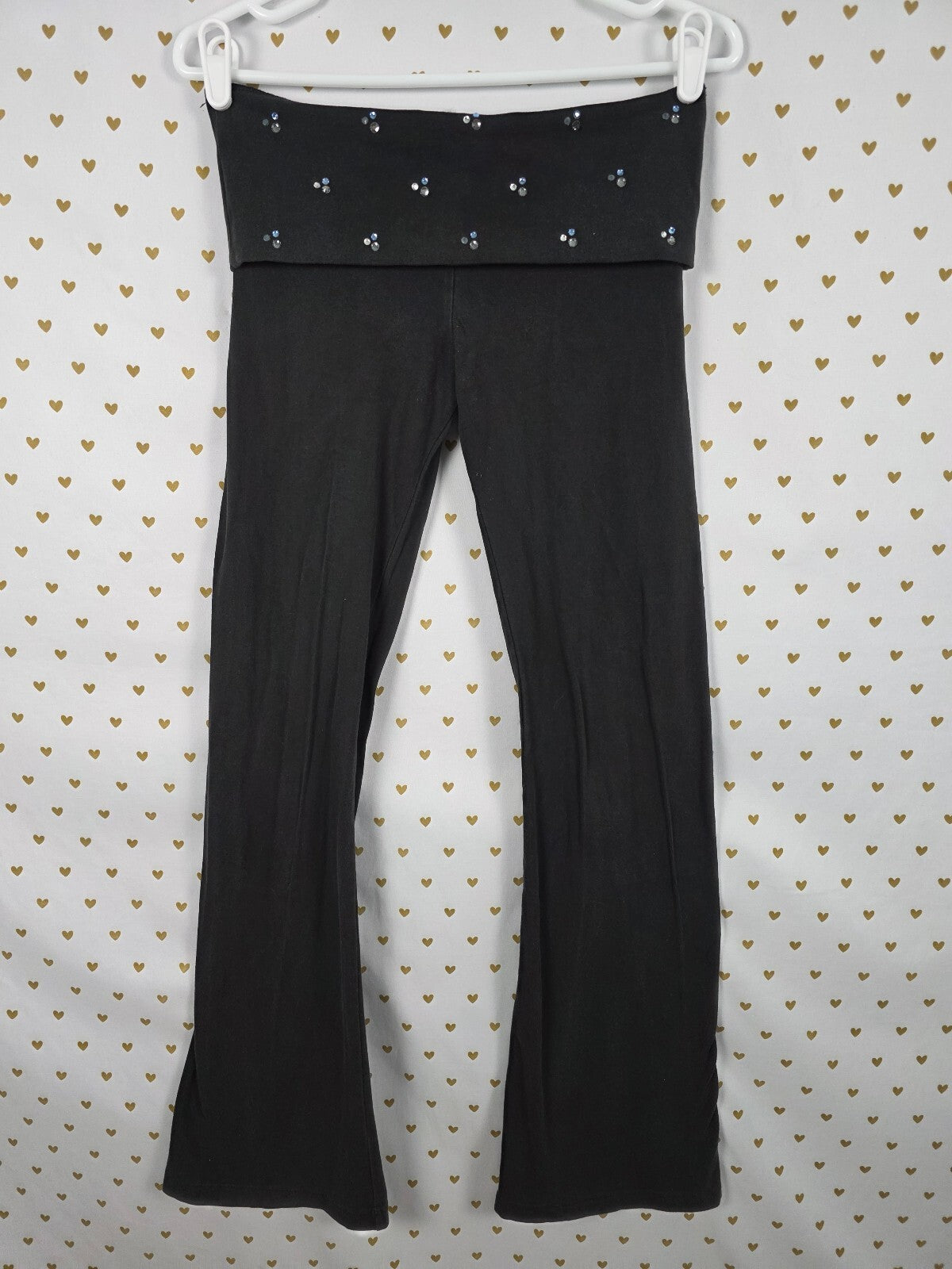 Victorias Secret BLING Studded Small Flared Foldover Yoga pants Leggings Y2k