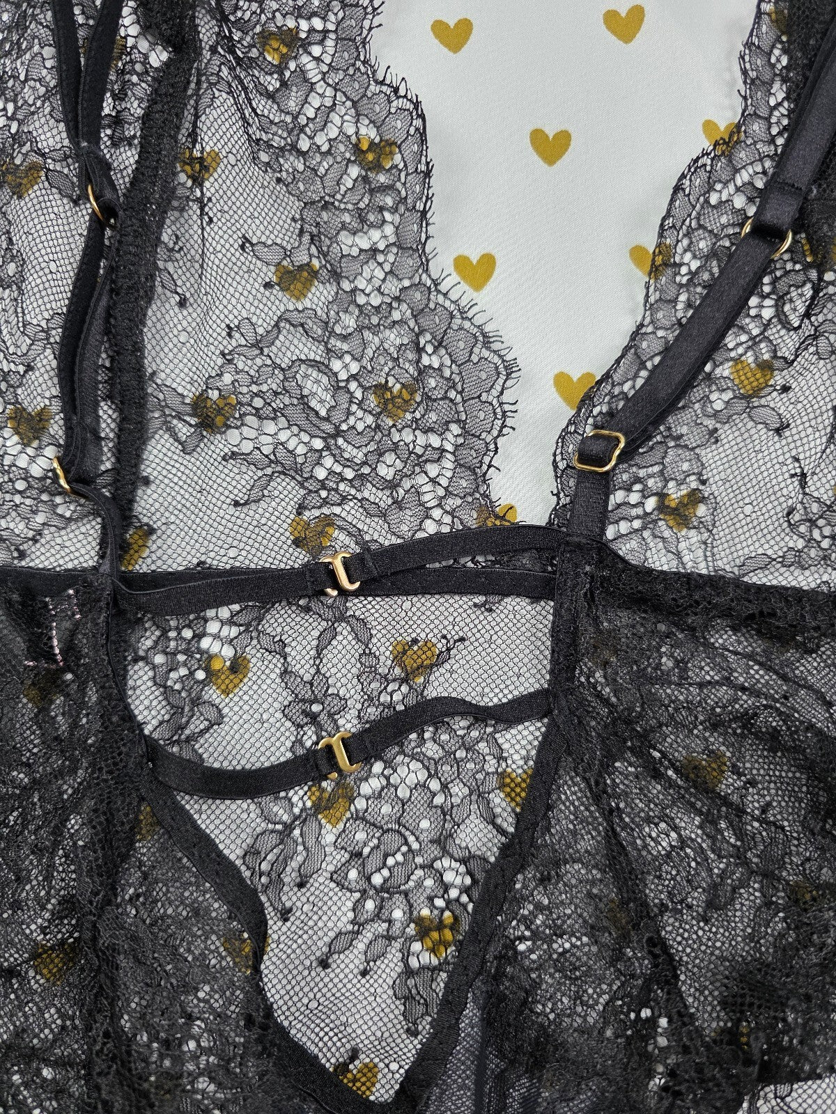 Victorias Secret Sheer Lace Sexy Lingerie Teddy Bodysuit Black V String Large