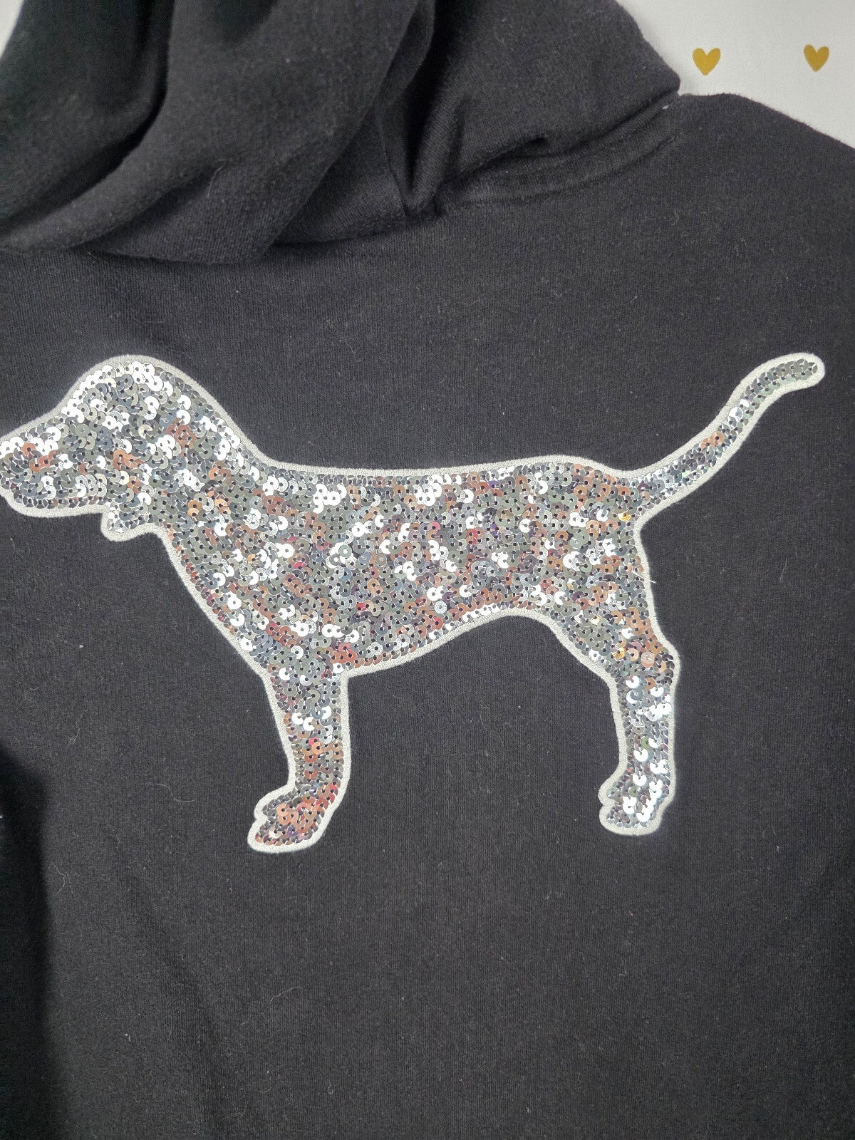 Victorias Secret Pink BLING DOG Sequin Pullover Hoodie Sweater SMALL