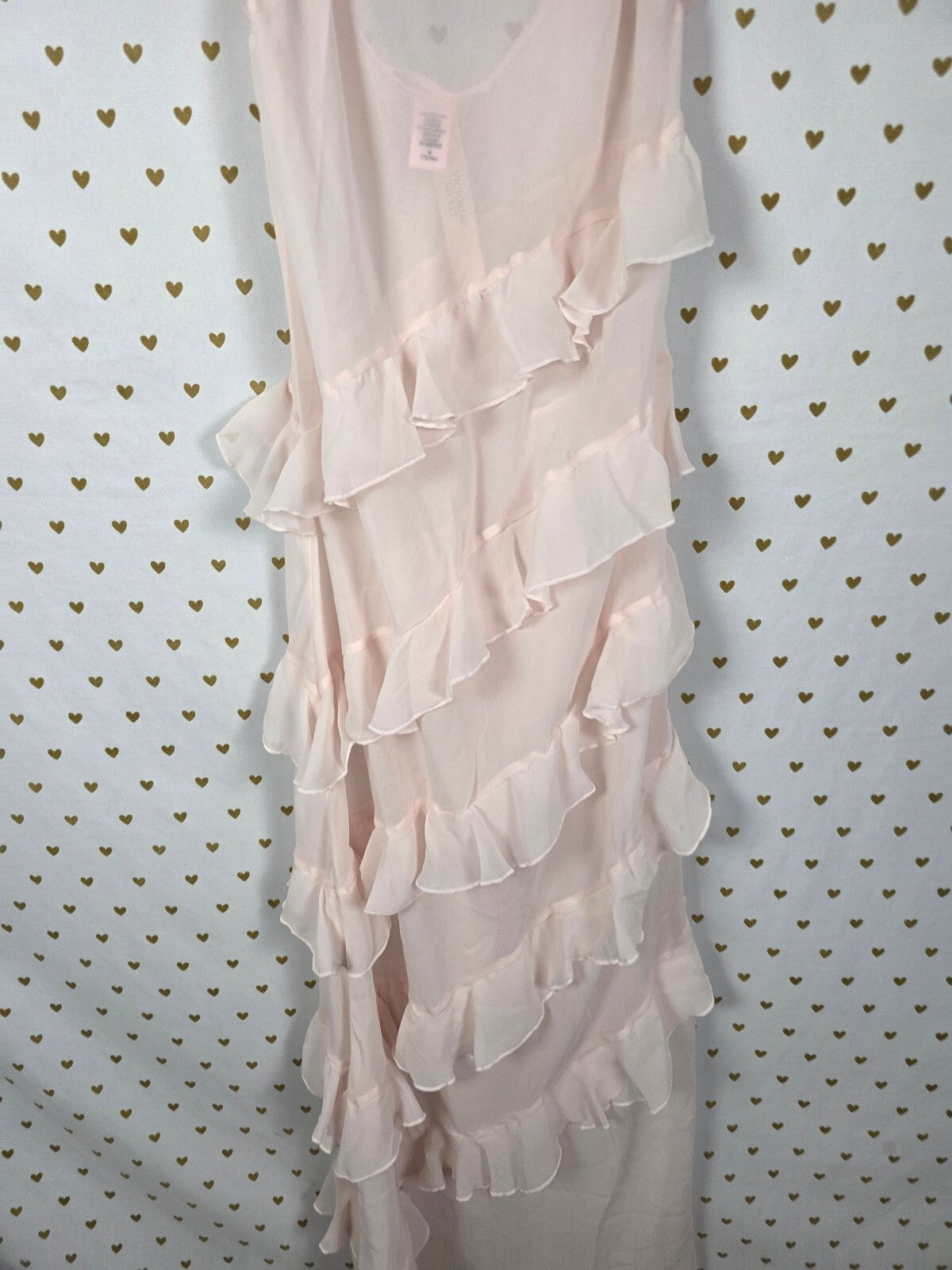 NWT Victoria's Secret Chiffon Ruffle Maxi Slip Dress Nightgown Bridal Pink M