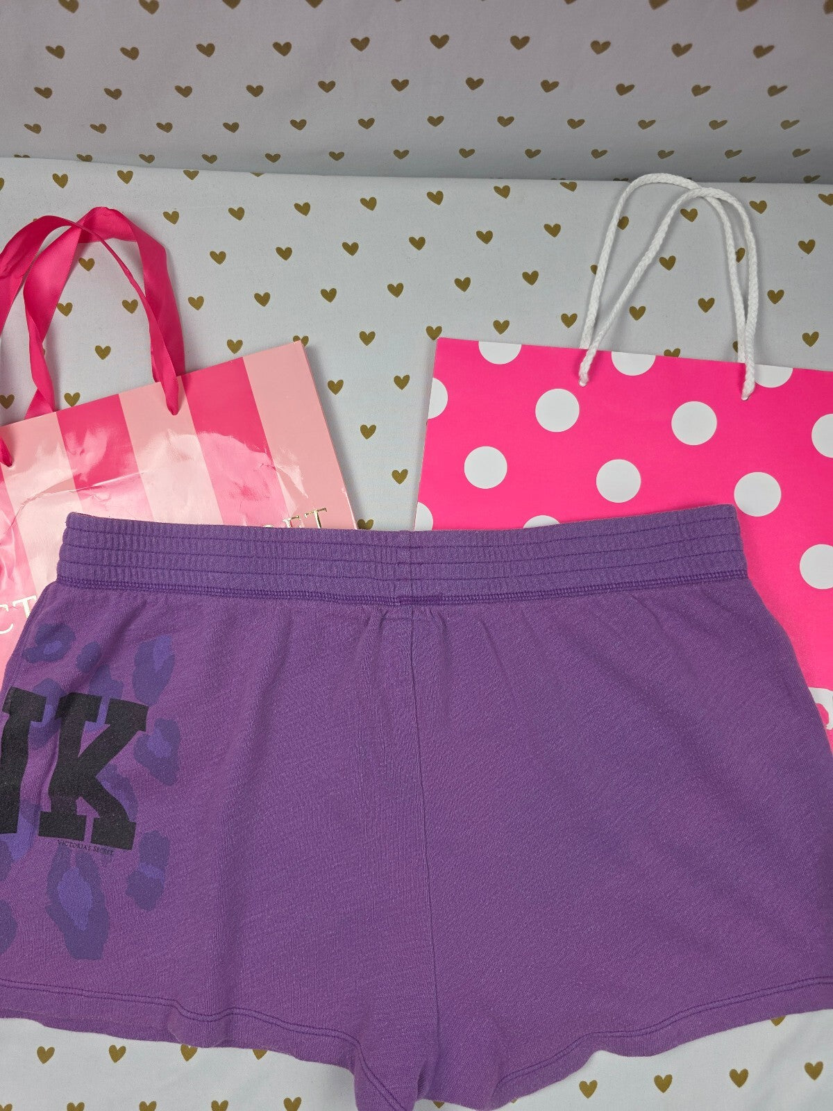 Vintage 2011 Victoria's Secret PINK Purple Leopard Logo Fleece Shorts M