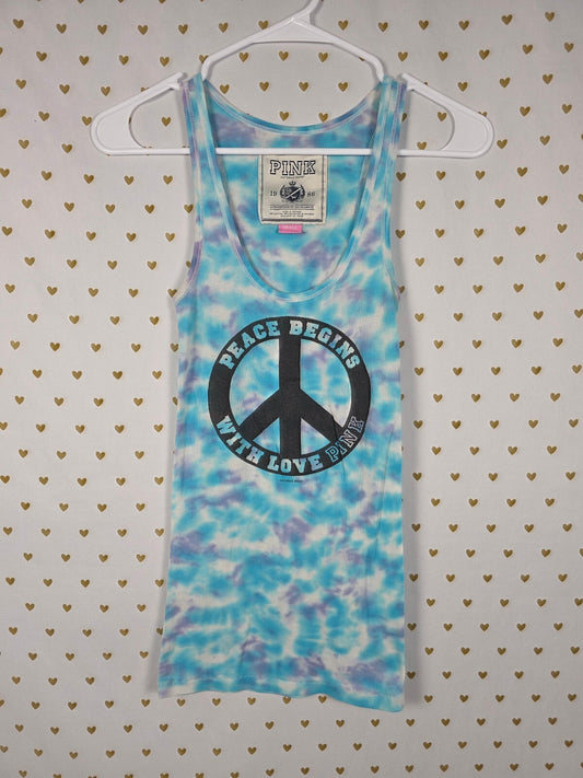 Victoria's Secret PINK Peace Begins With Love Tie Dye Tank Top Small