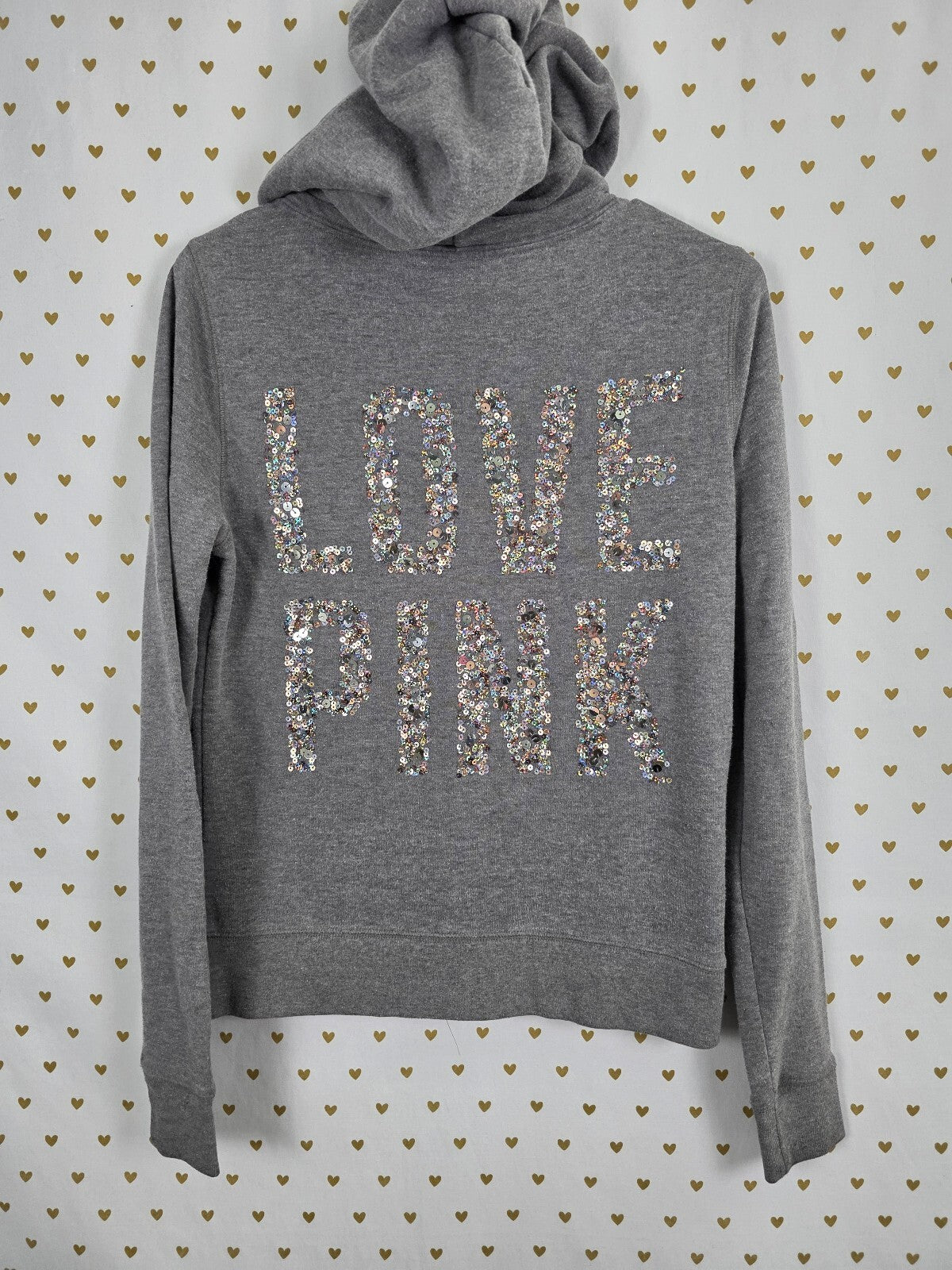 Victorias Secret Pink BLING Sequined Full Zip Hooded Sweater Small