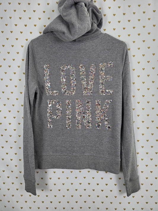Victorias Secret Pink BLING Sequined Full Zip Hooded Sweater Small