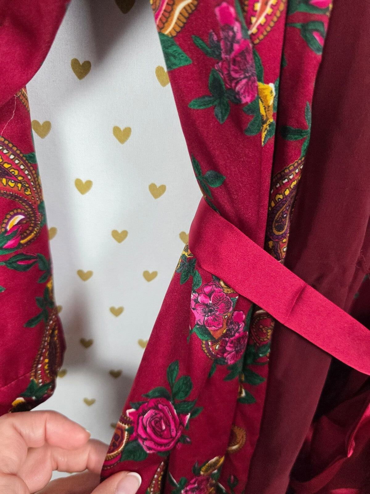 Vintage Victoria's Secret Gold Label Robe S Burgundy Floral Paisley Sheer Long