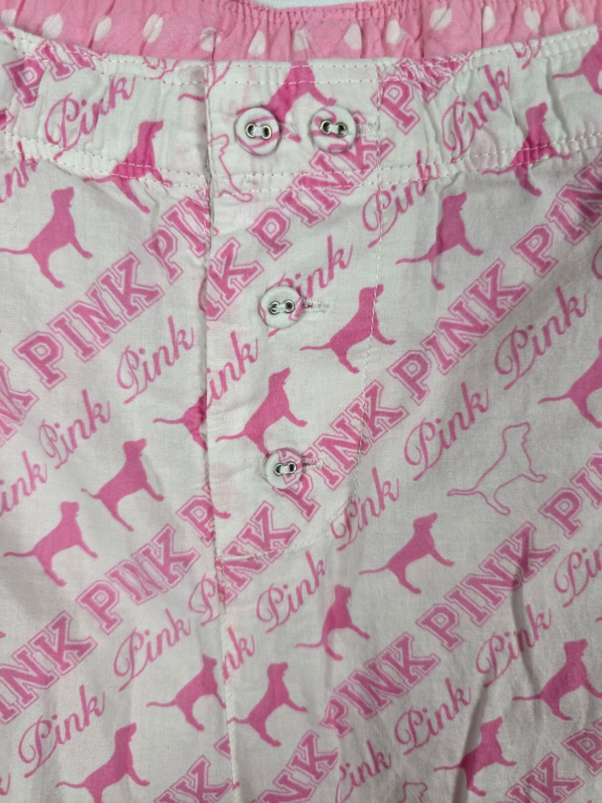 Victoria's Secret PINK Vintage Pajama Pants Logo Dog Print Pink White M