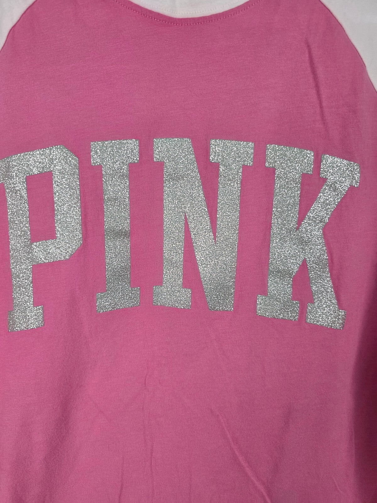 Victorias Secret PINK Raglan Bling Glitter Logo Tee shirt XS