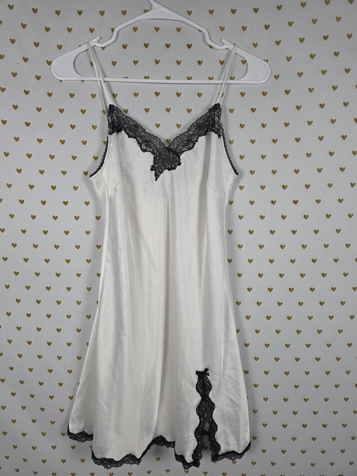 Victorias Secret White Lace Accent Slip Dress Nightie SMALL Silky Lingerie