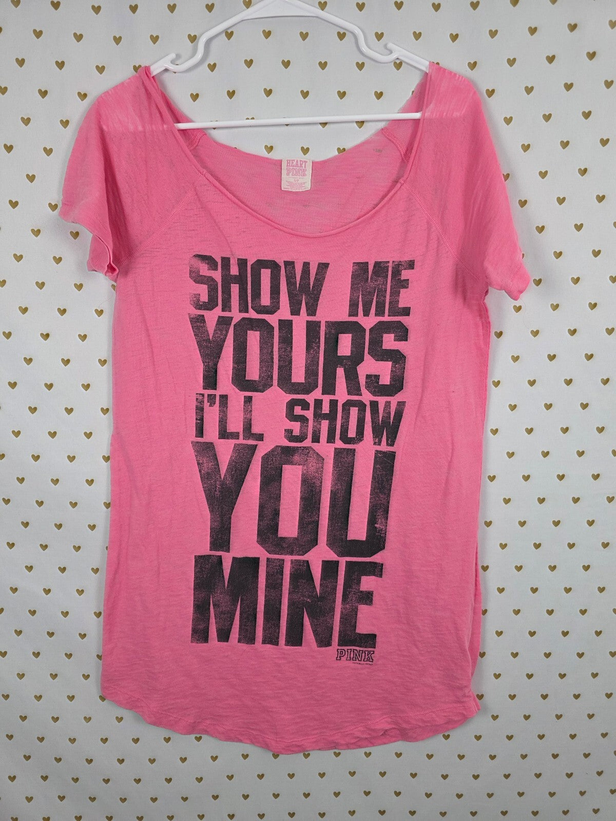 Vintage Victoria's Secret PINK Heart PINK Show Me Yours Pink Graphic Tee S