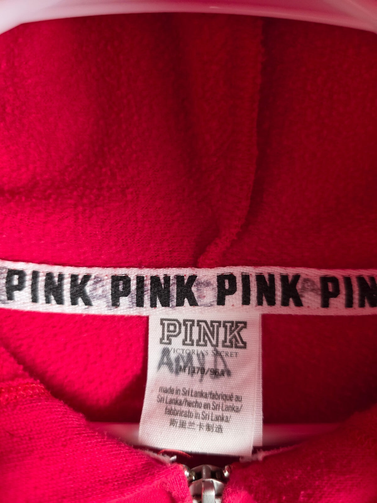 Victorias Secret Pink Red BLING Dog Logo SET Hoodie Sweatpants SM MEDIUM HTF 2pc