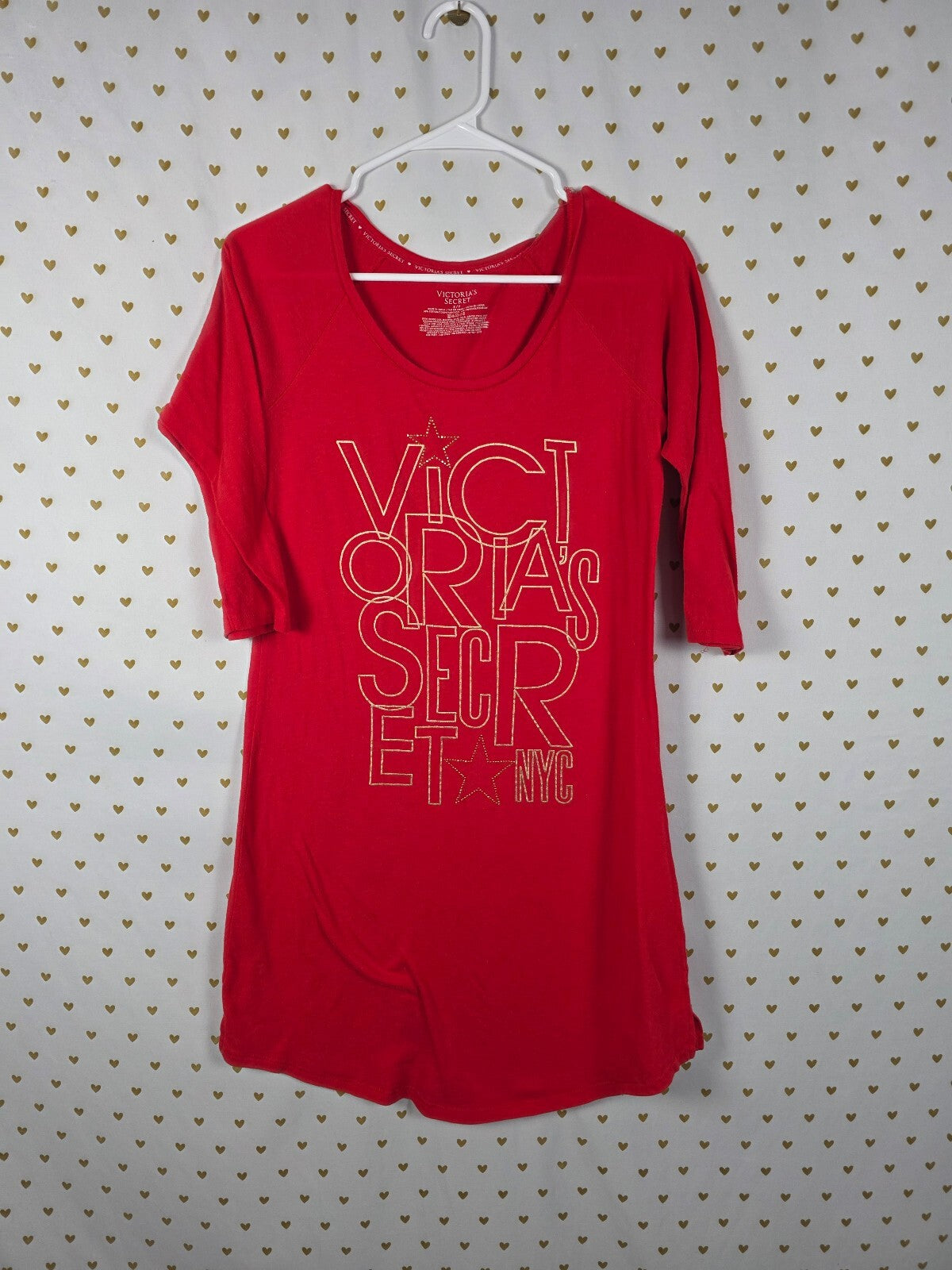Victorias Secret Red Bling Logo Nightgown Sleep Shirt pajama Dress Small