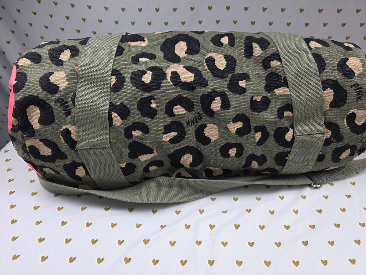 Victoria's Secret PINK Leopard Cheetah LOVE PINK Canvas Duffle Weekender Bag