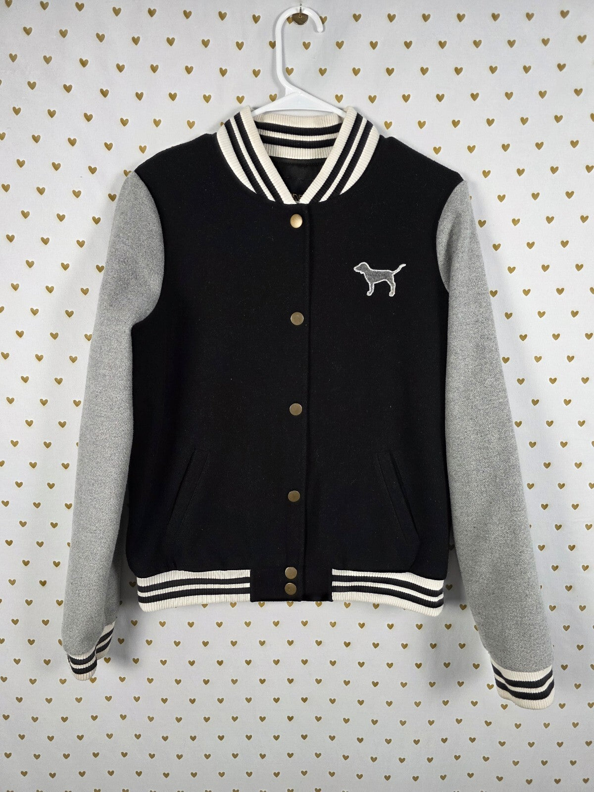 Victorias Secret Pink Varsity Thick Logo Bomber Letterman Jacket MEDIUM