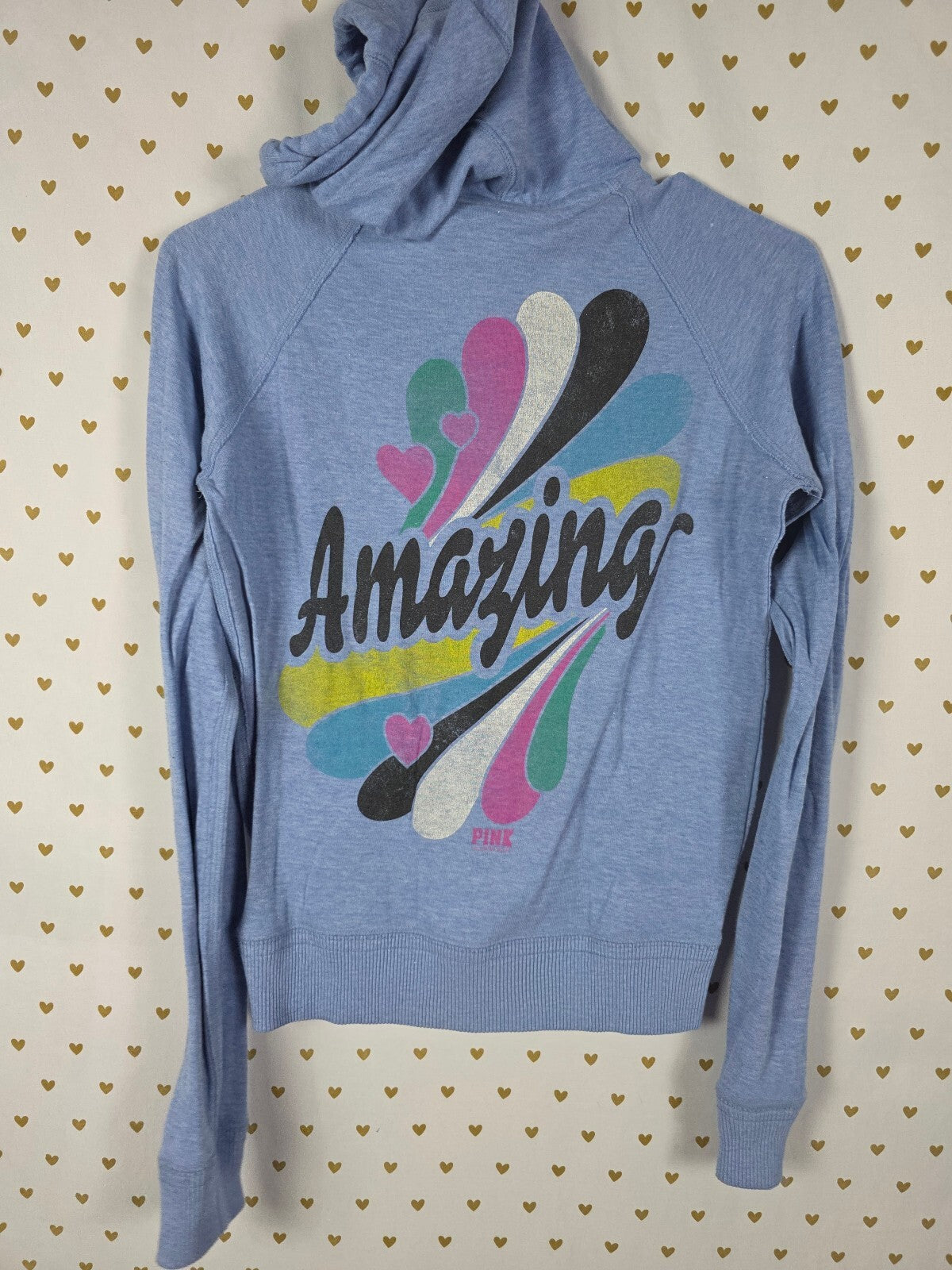 Victorias Secret Pink Amazing Blue Full Zip Hoodie Jacket Vintage SMALL
