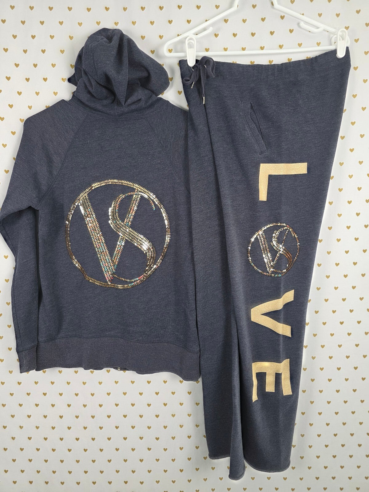 Victoria's Secret VS LOVE ANGELS Sequin Bling Hoodie Sweatpants Matching Set M