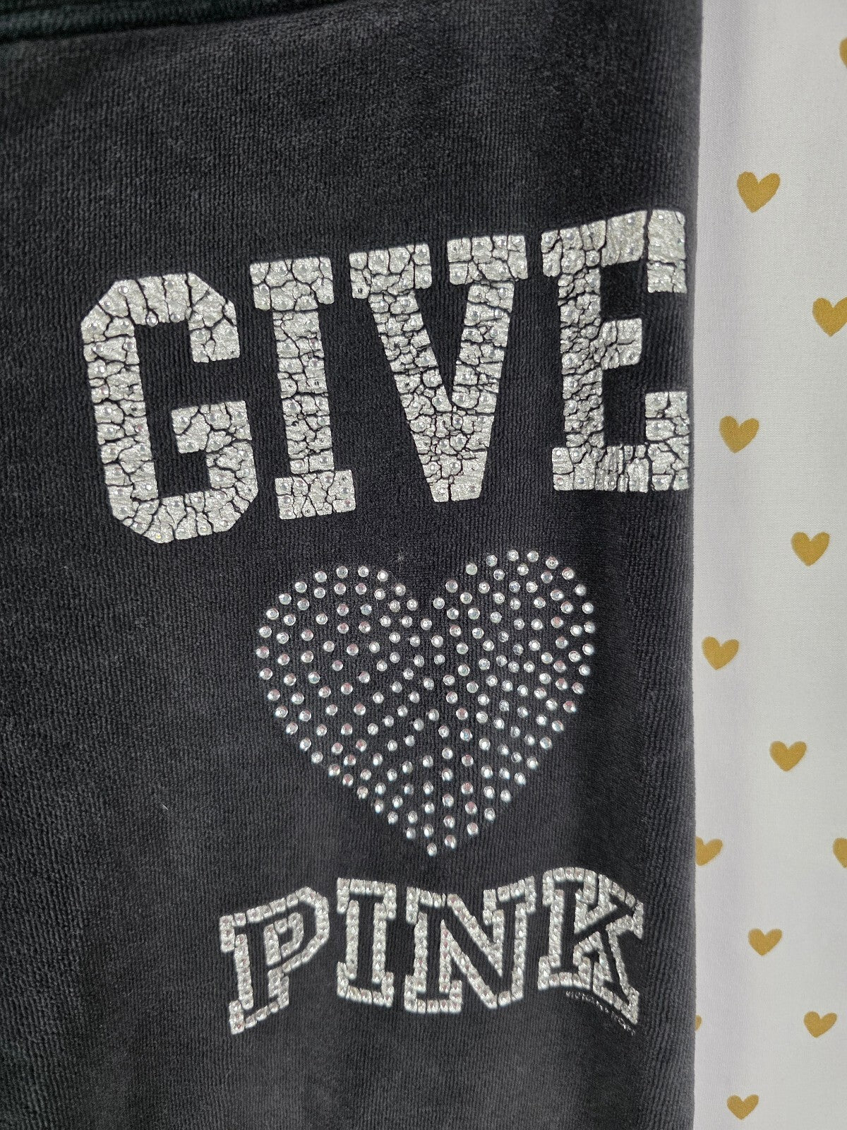 PINK Victoria's Secret Velour Sweatpants Rhinestone Give Love BLING Large Flared
