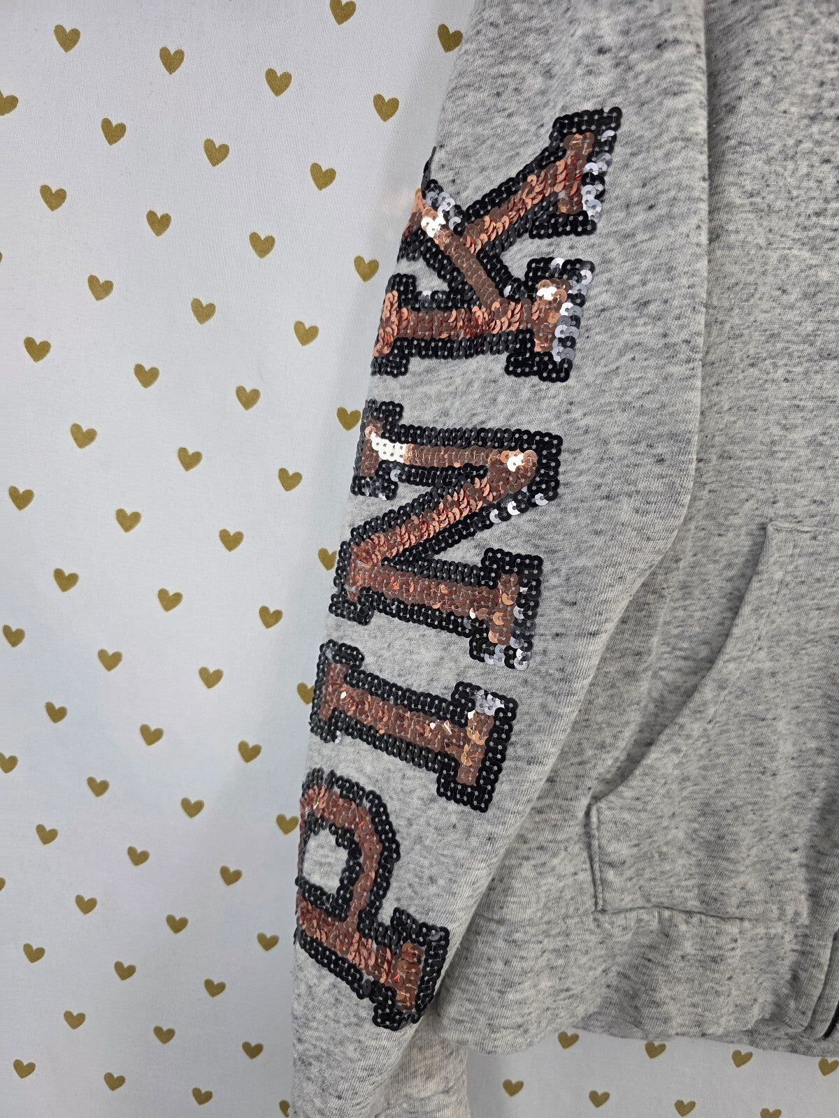 Victorias Secret Pink  Rose Gold Bling Sequined Logo Hoodie Jacket Full Zip M