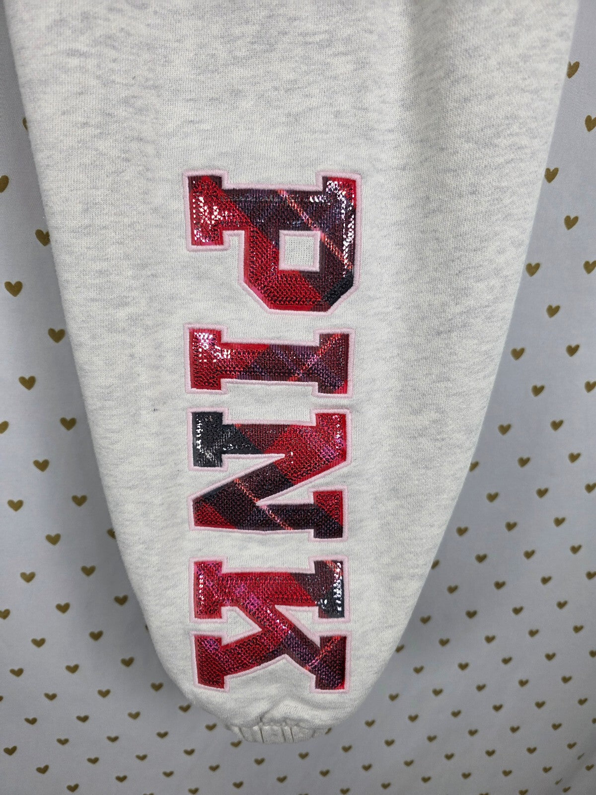 Victoria's Secret PINK x LoveShackFancy Dog Hoodie Jogger Set M Plaid BLING
