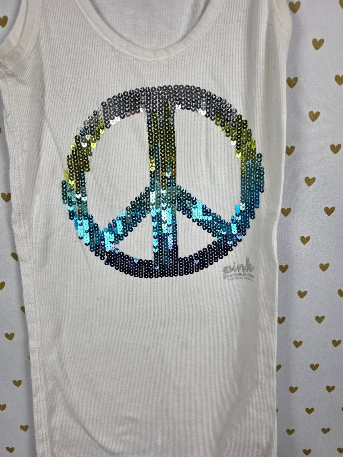 Victorias Secret PINK Vintage Bling Peace Y2k Ribbed Tank Top Small