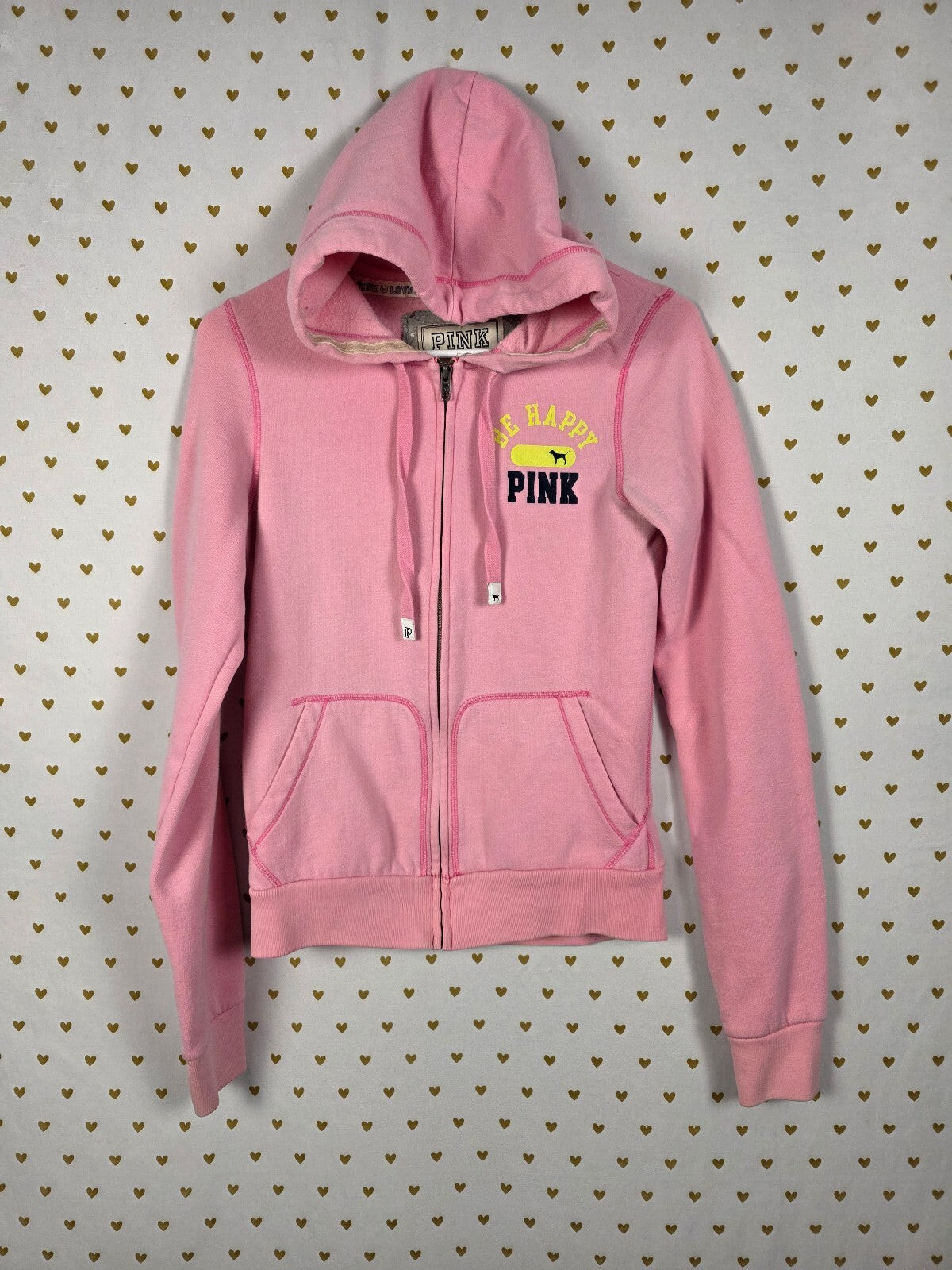 Victorias Secret Pink Vintage Y2k Preppy Happy Face Hoodie Jacket Medium