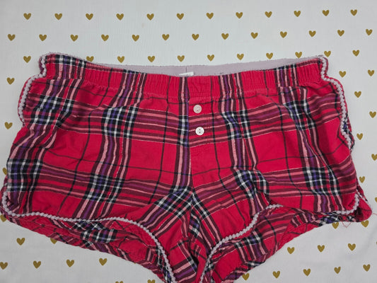 Victorias Secret PINK Plaid Red Medium Cotton Sleep Shorts Boxers Pajama Bottoms