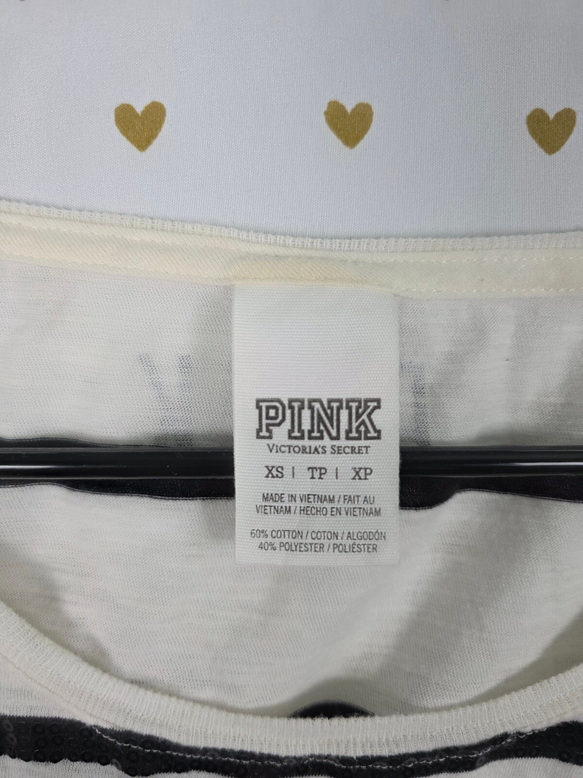 Victorias Secret PINK Bling Stripe Sequined Long Sleeve Tee shirt XS