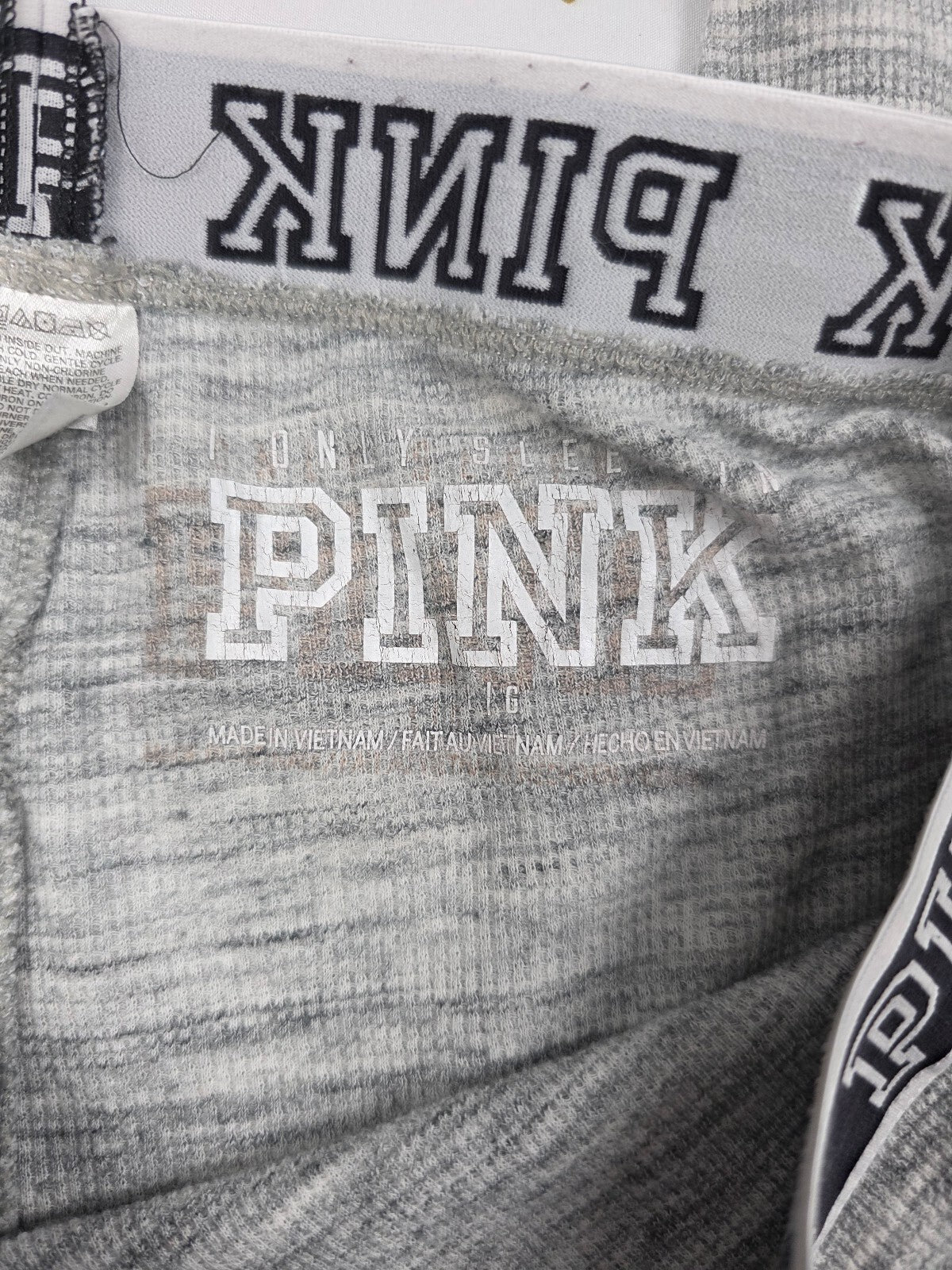 Victorias Secret  PINK Grey Thermal LARGE Sleep Pants Pajama PJ Bottoms