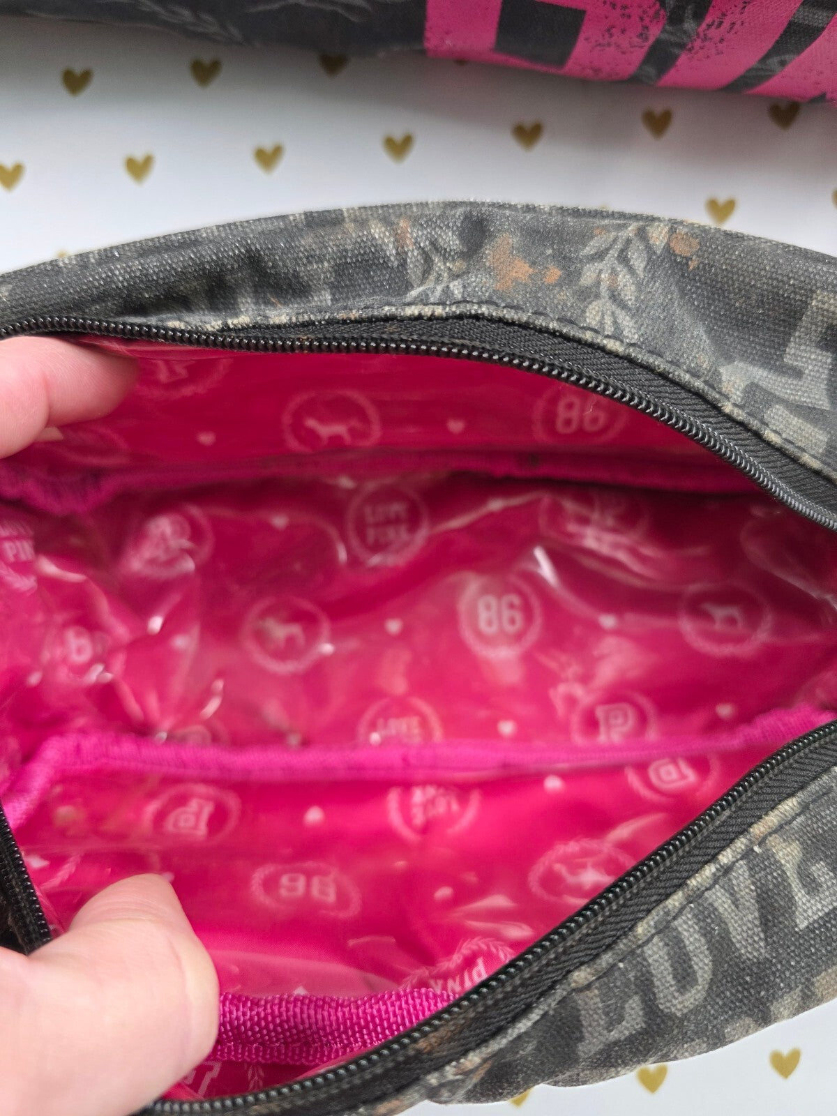 Vintage 2010 Victoria's Secret PINK LOVE PINK Duffle Cosmetic Bag Set Y2K