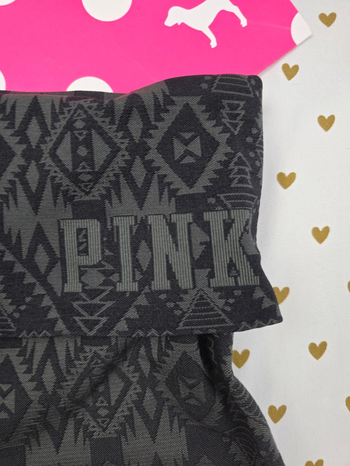 Victoria's Secret PINK Foldover Yoga Shorts Black Gray Aztec Tribal Vintage Med