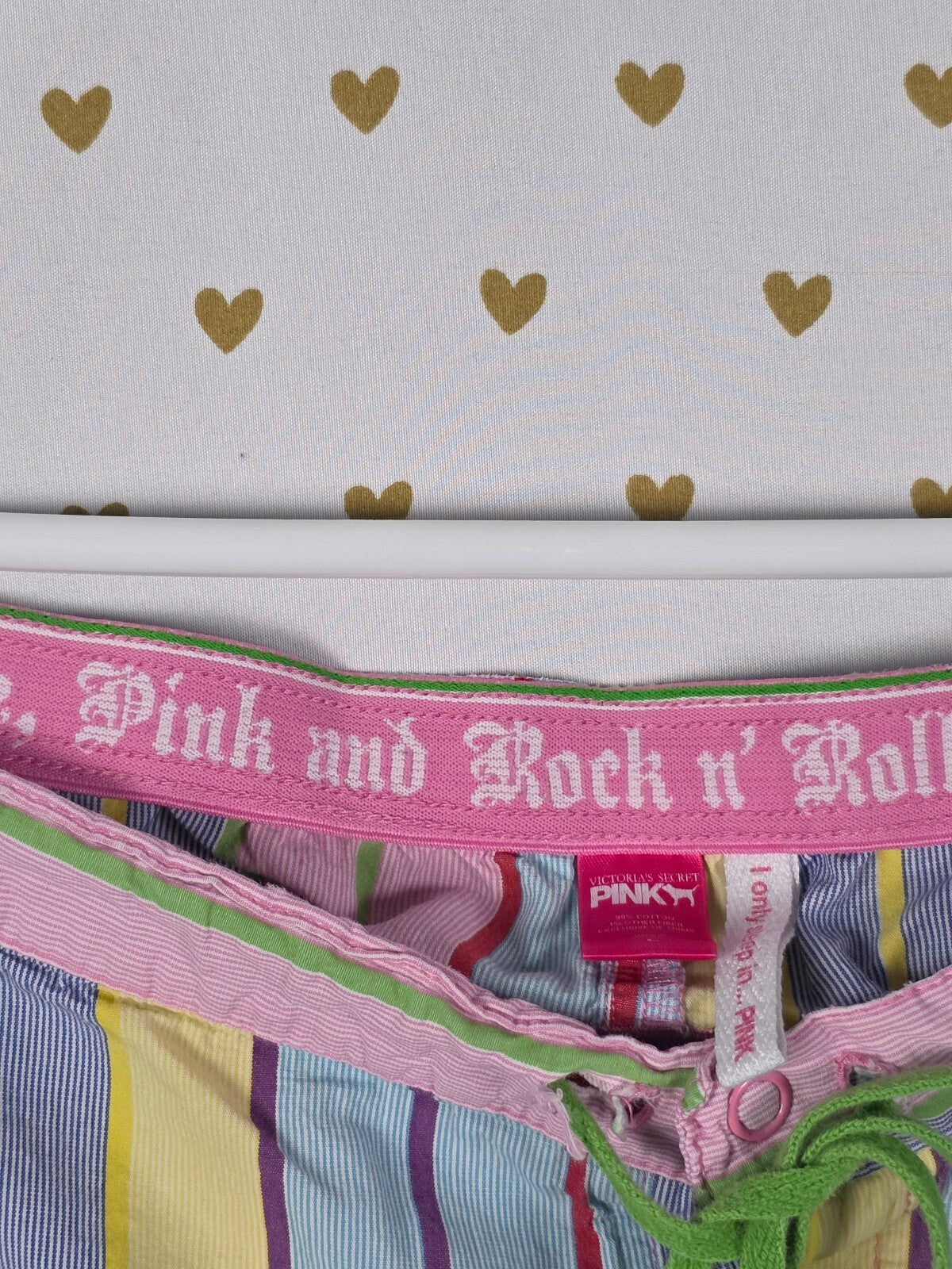 Victoria's Secret PINK Vintage Pink & Rock n' Roll Stripe Pajama Pants Large Y2K