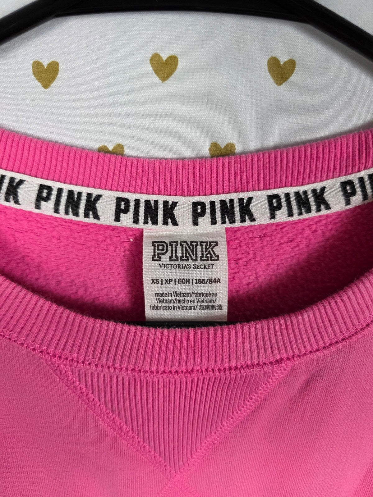 Victorias Secret Pink Love Embroidered Crew Sweater Shirt XS Oversized