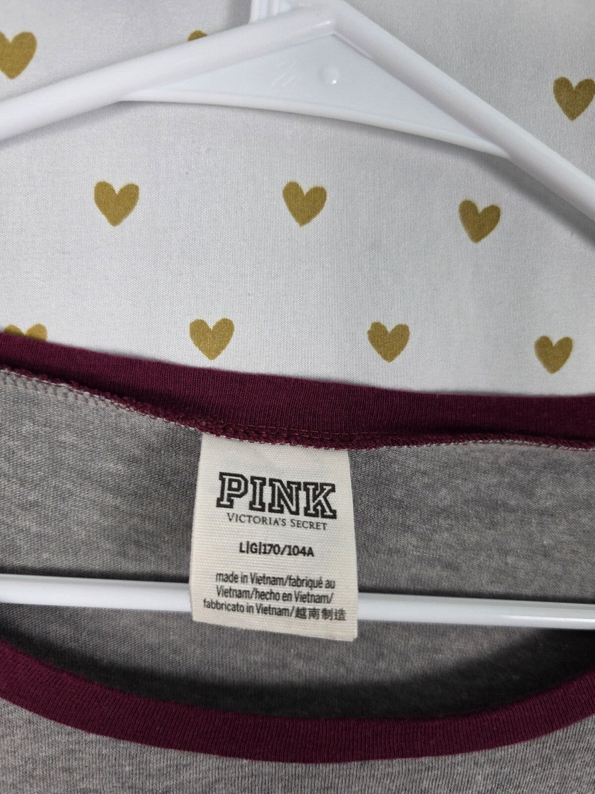 Victorias Secret PINK BLING Sequin Colorblock Maroon Tee shirt Large