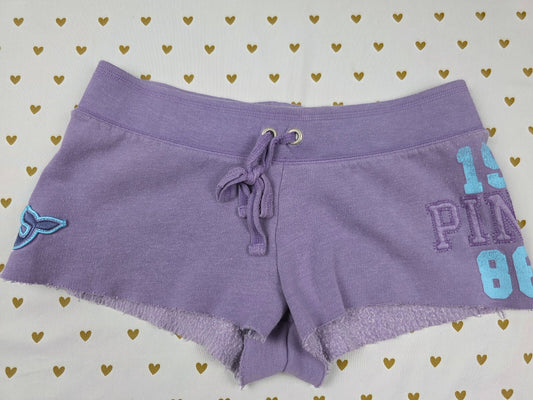 Victoria's Secret PINK University Whale Apple Shorts XS Y2K Raw Hem Rare