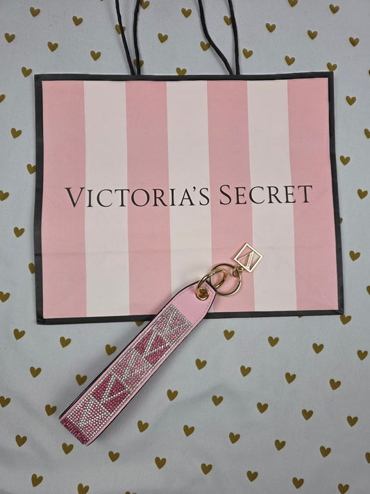Victoria Secret BLING wristlet strap keychain Rhinestone Handle V Logo Studded
