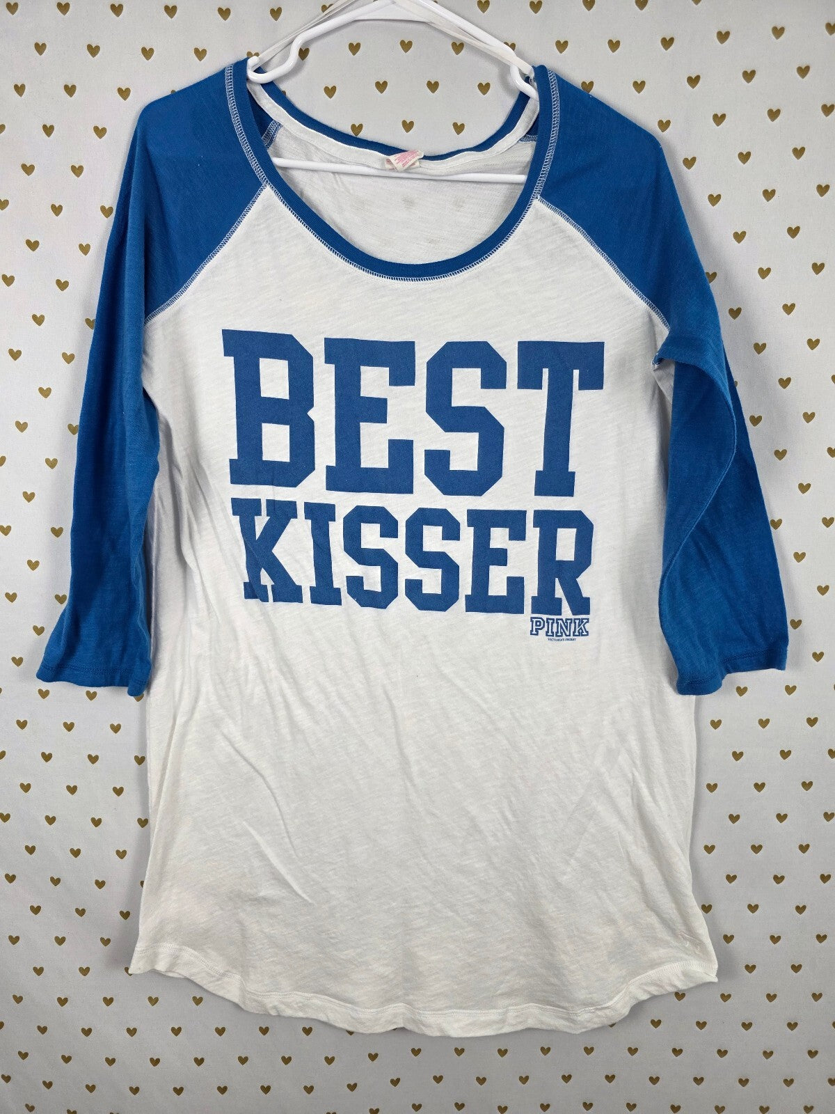 Vintage Victoria's Secret PINK Best Kisser Shirt L Blue Raglan Y2K Dog