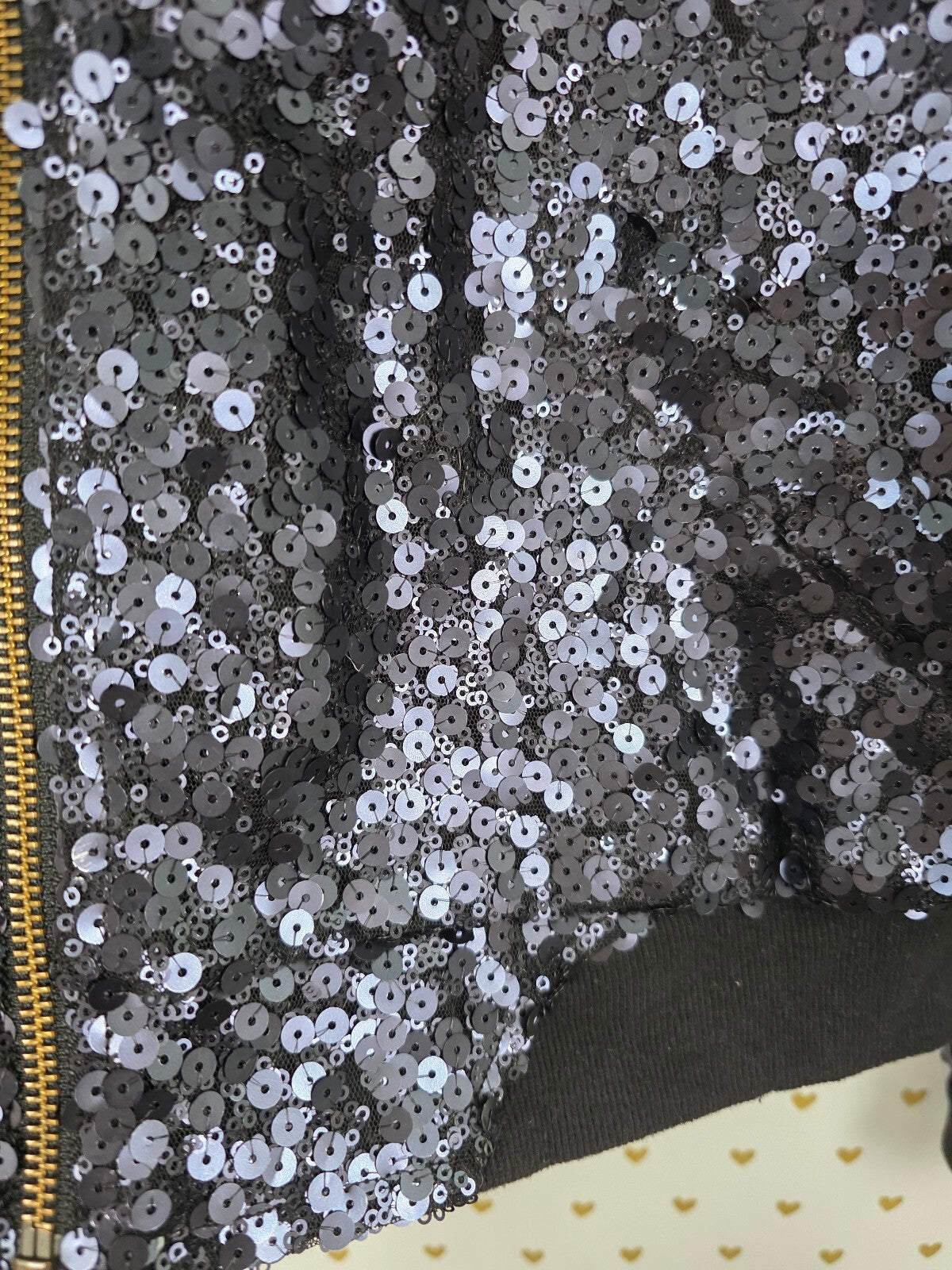 Victoria's Secret Black Sequin Bomber Jacket Full Zip Large Coat LG FULL BLING