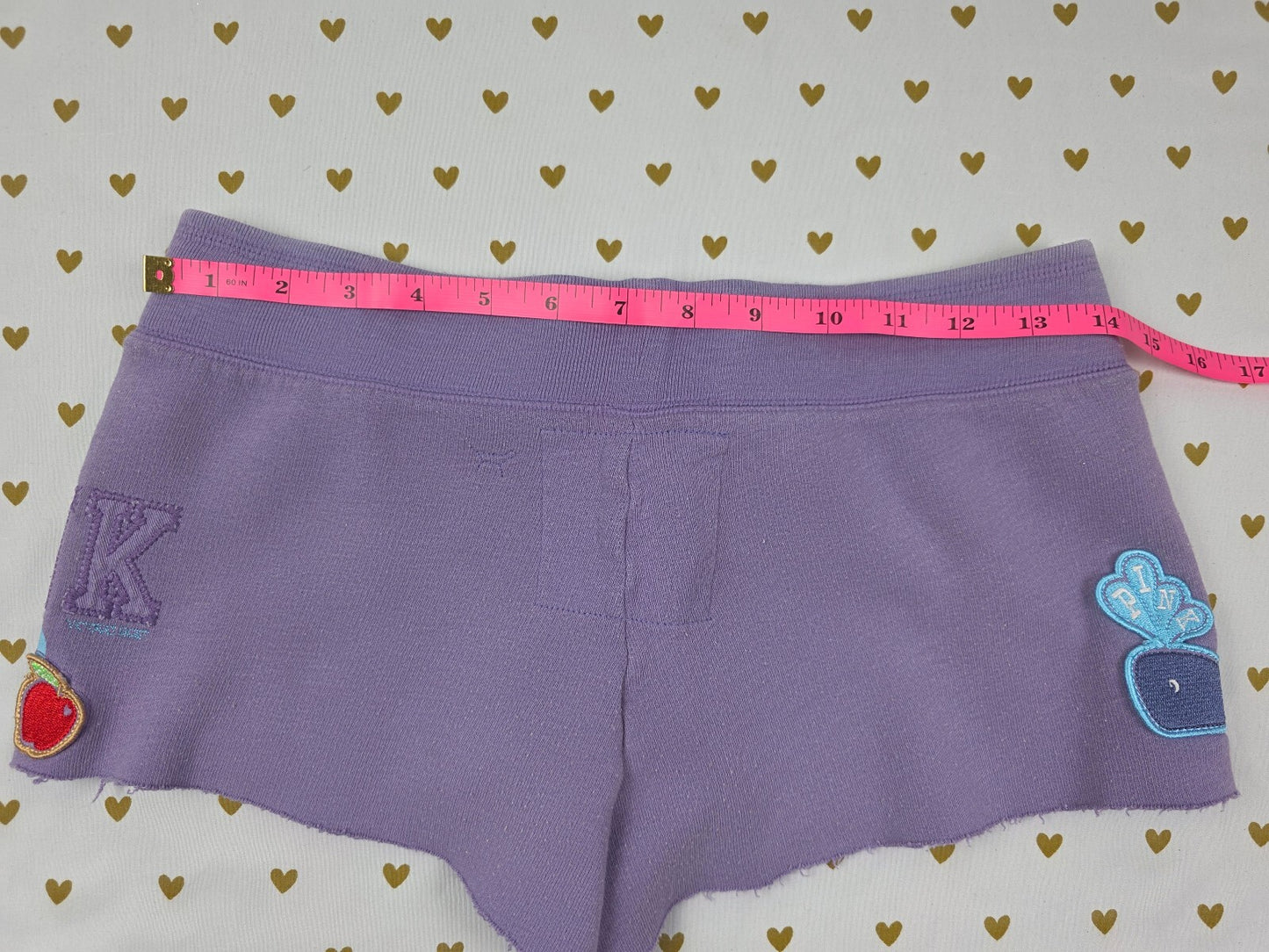 Victoria's Secret PINK University Whale Apple Shorts XS Y2K Raw Hem Rare