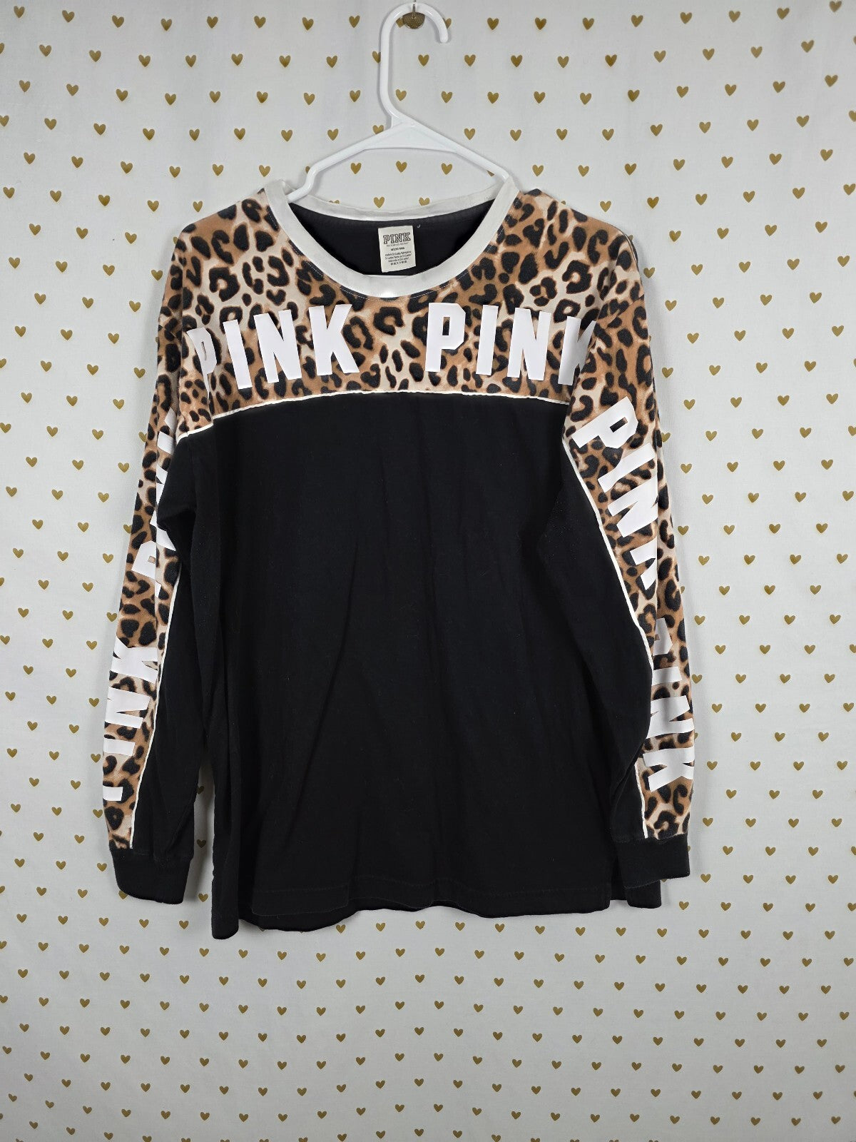 Victorias Secret PINK Leopard Cheetah logo Long Sleeve Tee shirt Medium