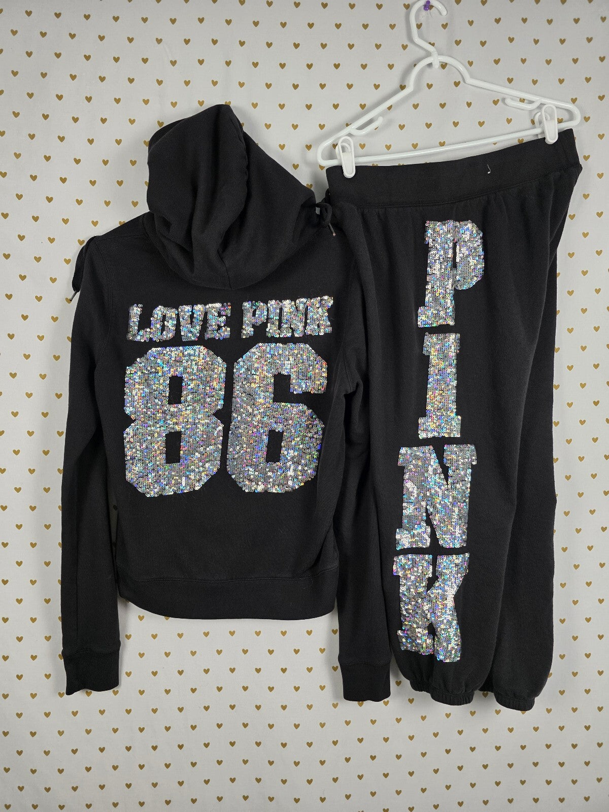 Victoria's Secret PINK MEGA BLING 86 Sequin Hoodie Jogger Set M RARE HTF