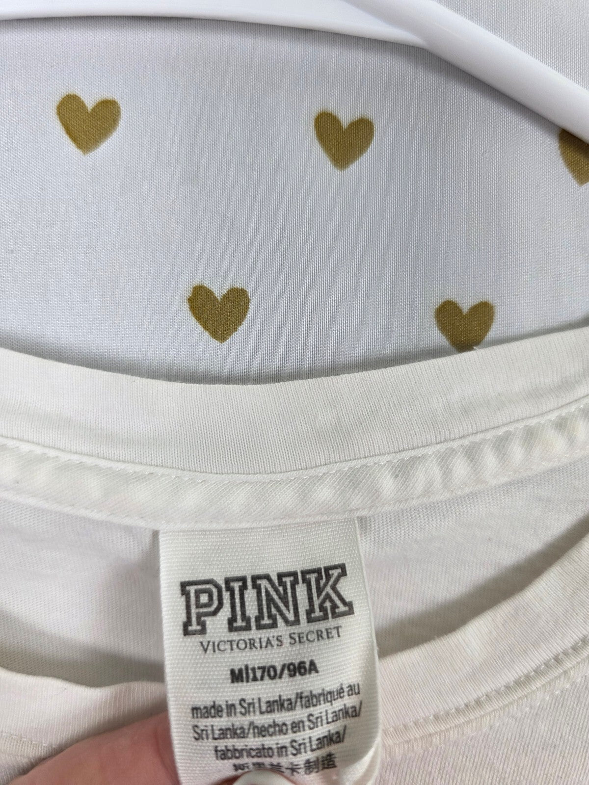 Victorias Secret PINK Rose Logo Long Sleeve White Tee shirt Medium