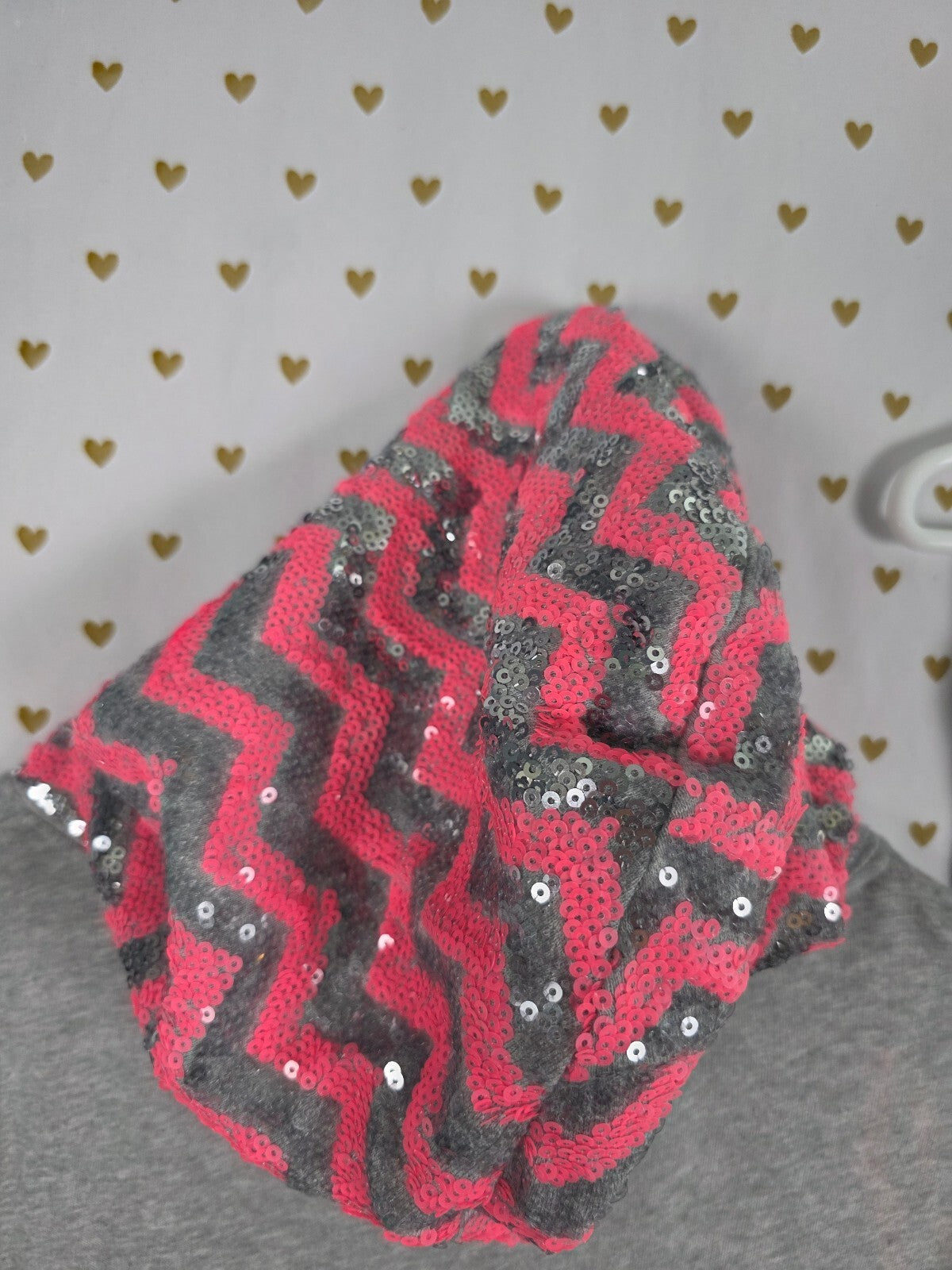 Victoria's Secret PINK Sequin Chevron Hoodie Jogger Set Gray Pink M/XS